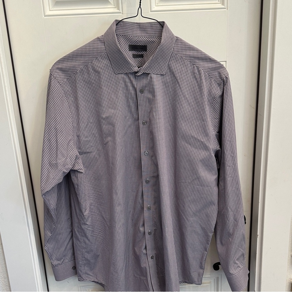 Calvin Klein Men's Purple Checkered Dress Shirt